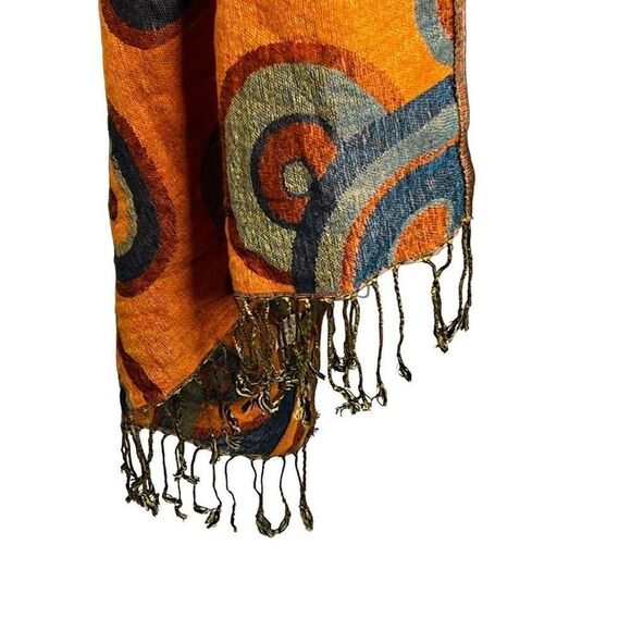 Pashmina orange and blue circle print scarf - Picture 8 of 12